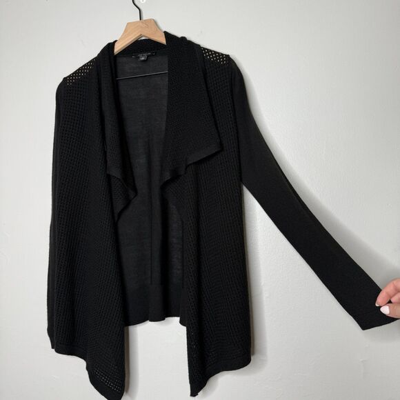 Ann Taylor Womens Open Front Cardigan Medium Black Knit Merino Wool Blend Office - Picture 5 of 9